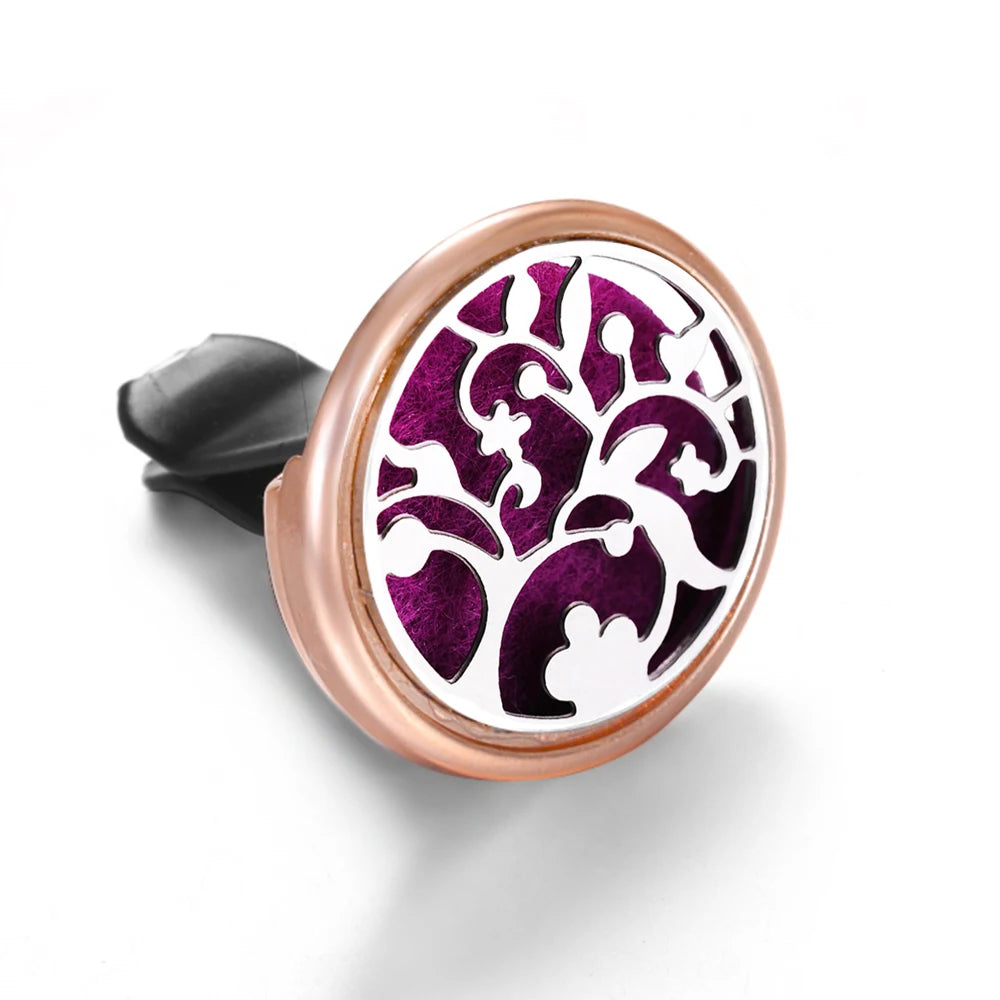 Golden Insert Aromatherapy Pad Tree of Life Pendant Stainless Steel Essential Oil Diffuser Car Air Freshener Outlet Clip Lockets