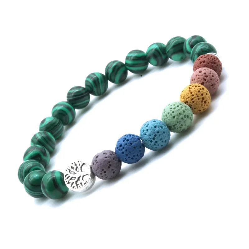Tree of Life 8mm Seven Chakras Lava Stone Beaded Bracelet DIY Aromatherapy Essential Oil Diffuser Bracelet Yoga Jewelry