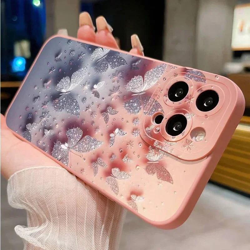 Butterfly & Floral Design Shockproof Phone Case For iPhone 16 15 14 Pro Max 13 12 11 XS X XR 7 8 Plus Matte Soft Silicone Cover