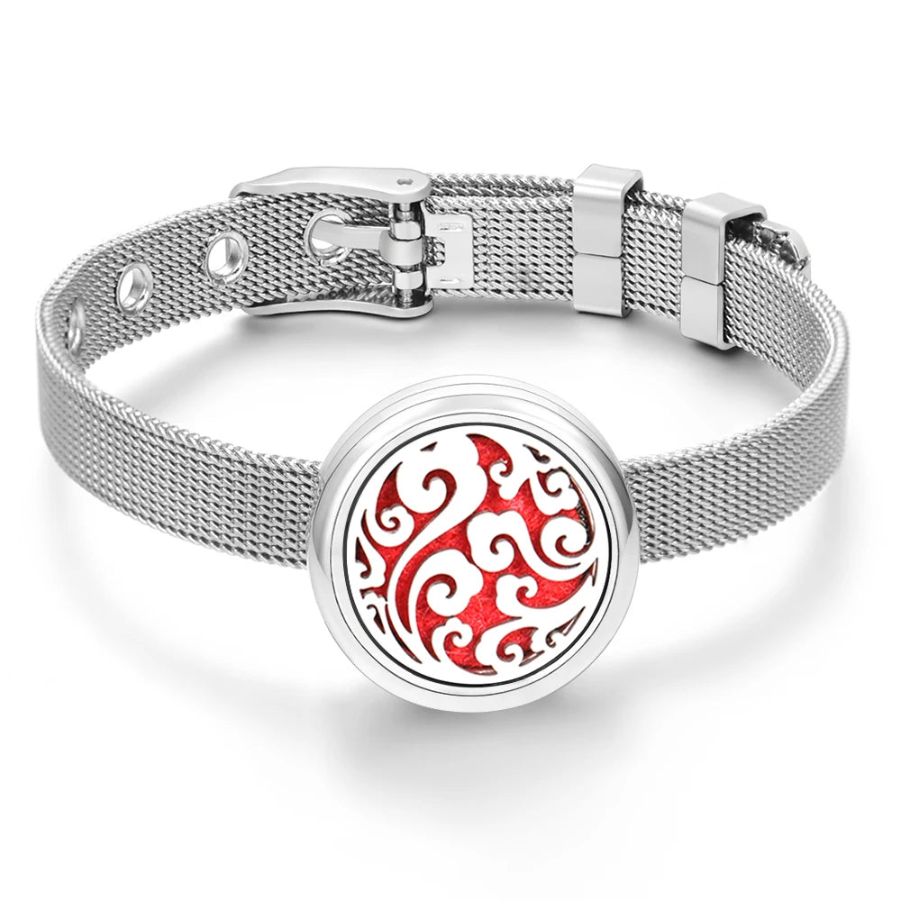 Tree of Life Women Wristband Strap Bracelet Stainless Steel Aromatherapy Diffuser Perfume Essential Oil Lockets Bracelet Jewelry