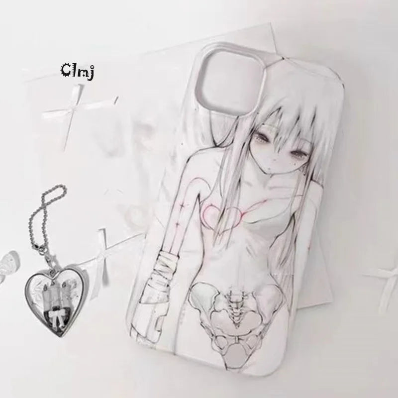 Clmj Y2K Anime Girl Phone Case For iPhone 11 13 12 Mini 14 Pro 15 Plus XR X XS Max 7 8 Se 2020 Silicone Phone Cover iPhone Case