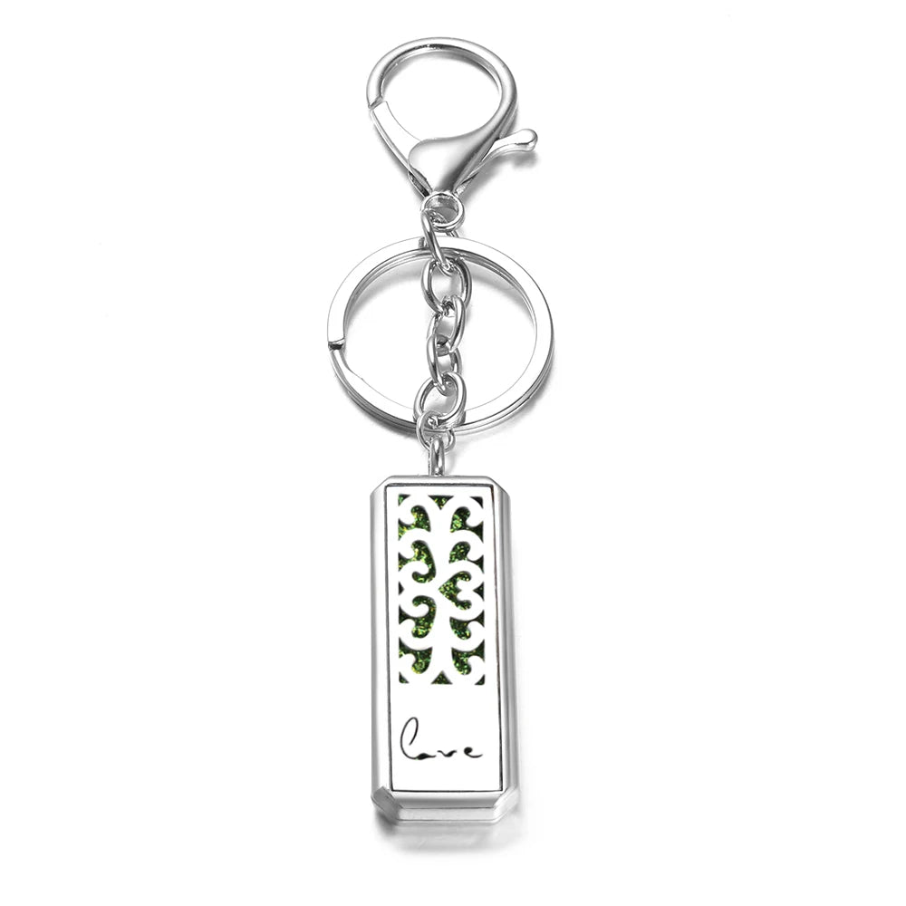Rectangle Stainless Steel Aromatherapy Diffuser Keychain Jewelry Tree of Life Perfume Essential Oil Locket Pendant Accessories