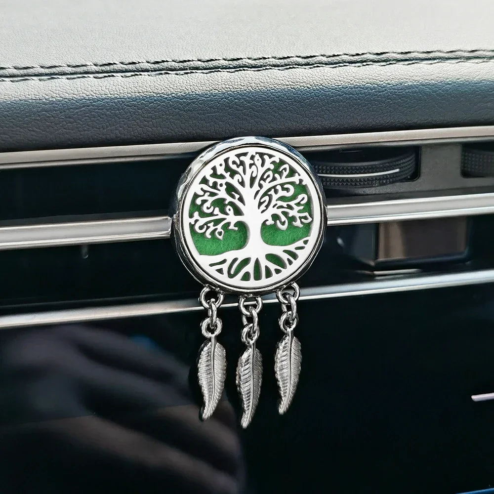 New Dreamcatcher Tree of Life Insert Car Aromatherapy Diffuser Pendant Leaf Tassel Car Air Outlet Essential Oil Diffuser Lockets