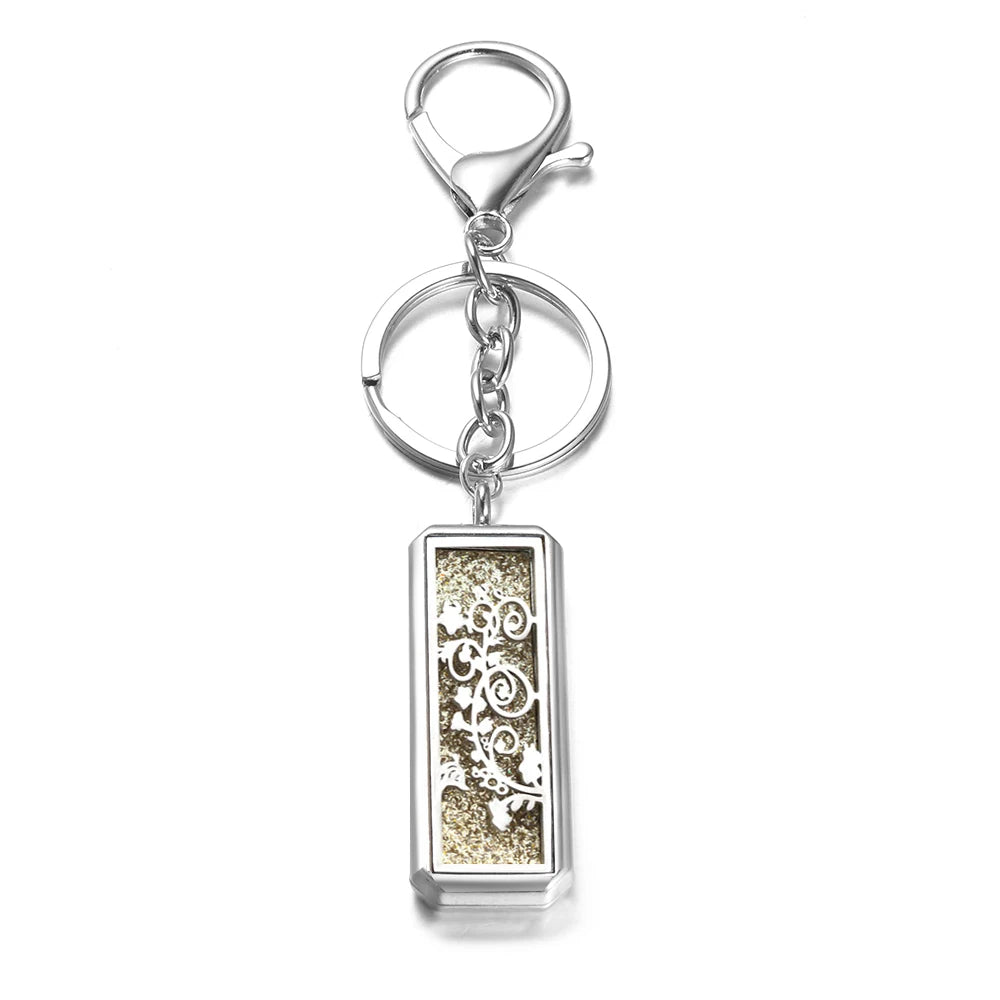Rectangle Stainless Steel Aromatherapy Diffuser Keychain Jewelry Tree of Life Perfume Essential Oil Locket Pendant Accessories