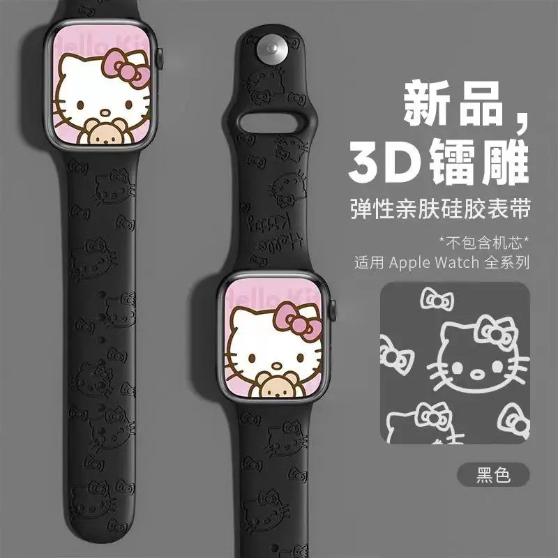Sanrio Hello Kitty Strap For Apple Watch Band 45mm 44mm 42mm 41mm 38mm 49mm 40mm Silicone Engraved Bracelet lwatch 8 Ultra 7 Se