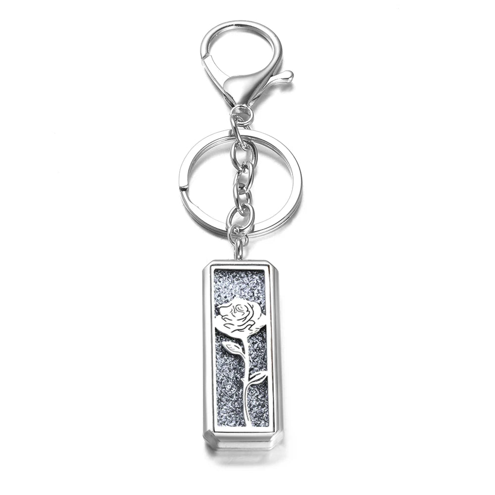 Rectangle Stainless Steel Aromatherapy Diffuser Keychain Jewelry Tree of Life Perfume Essential Oil Locket Pendant Accessories