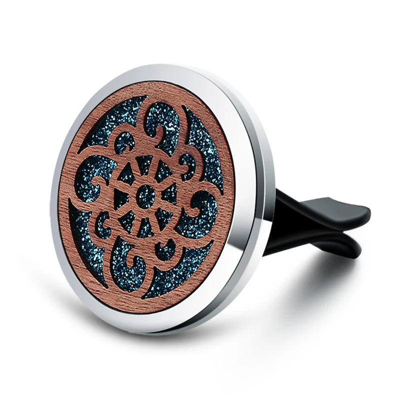Vintage Wood Tree Of Life Aroma Car Air Freshener Stainless Steel Perfume Locket Essential Oil Diffuser Detachable Clip Jewelry
