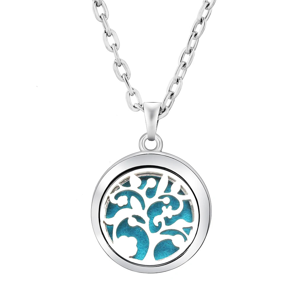 New Stainless Steel Fashion Tree Of Life  Aromatherapy Necklace Essential Oil Diffuser Perfume Locket Pendant Women Jewelry Gift