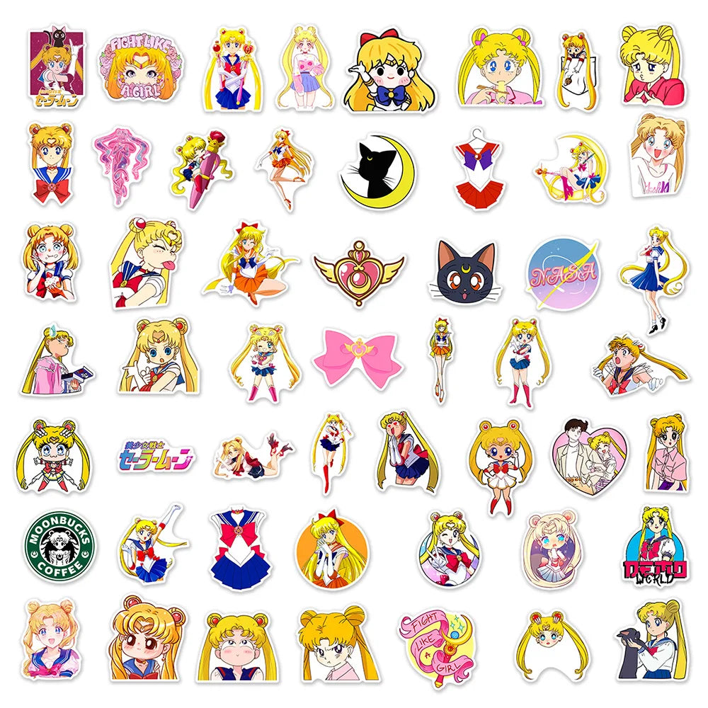 10/30/50pcs Japan Cartoom Sailor Moon Anime Stickers Decals Kids Toys DIY Stationery Luggage Helmet Aesthetic Decoration Sticker
