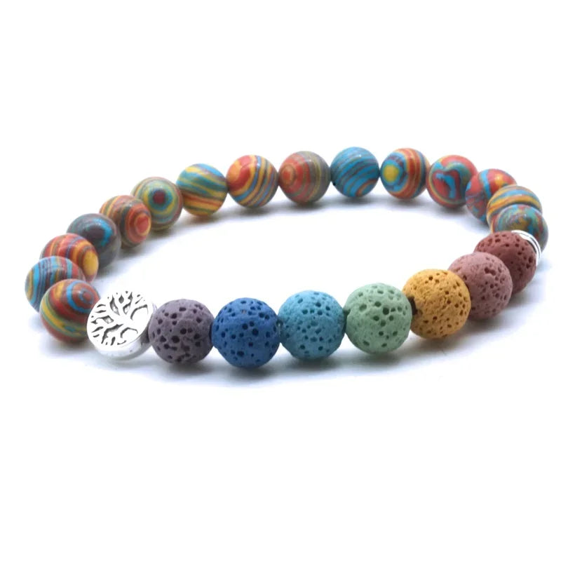 Tree of Life 8mm Seven Chakras Lava Stone Beaded Bracelet DIY Aromatherapy Essential Oil Diffuser Bracelet Yoga Jewelry