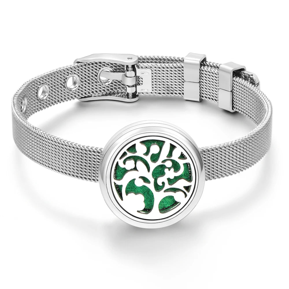 Tree of Life Women Wristband Strap Bracelet Stainless Steel Aromatherapy Diffuser Perfume Essential Oil Lockets Bracelet Jewelry