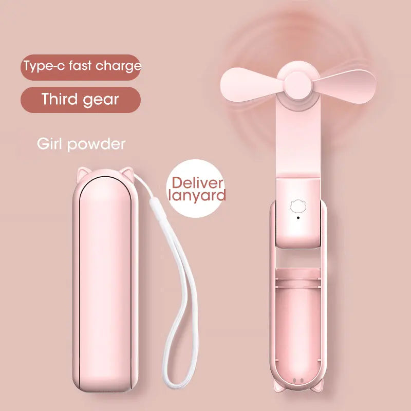 Portable Mini Fan, USB Rechargeable, 3-speed Adjustable, Foldable Handheld Fan, Suitable for Women, Travel, Outdoor Use