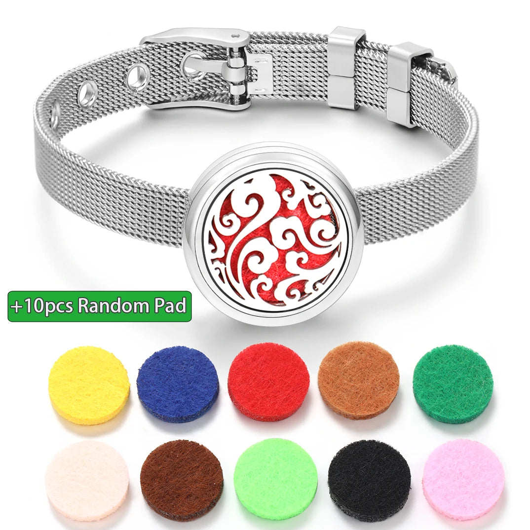 Tree of Life Women Wristband Strap Bracelet Stainless Steel Aromatherapy Diffuser Perfume Essential Oil Lockets Bracelet Jewelry