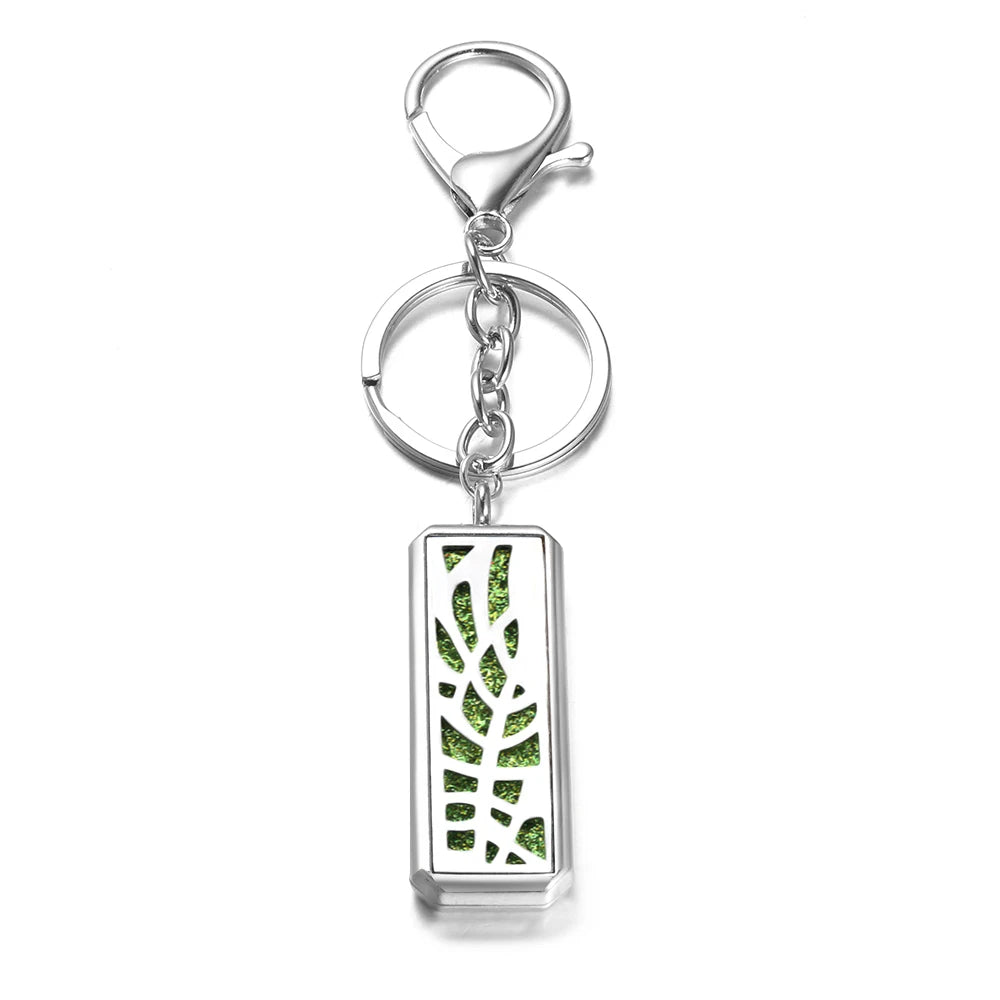 Rectangle Stainless Steel Aromatherapy Diffuser Keychain Jewelry Tree of Life Perfume Essential Oil Locket Pendant Accessories