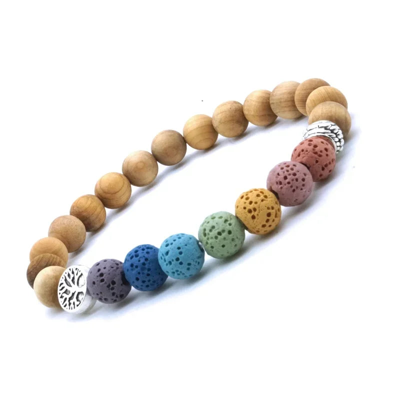 Tree of Life 8mm Seven Chakras Lava Stone Beaded Bracelet DIY Aromatherapy Essential Oil Diffuser Bracelet Yoga Jewelry