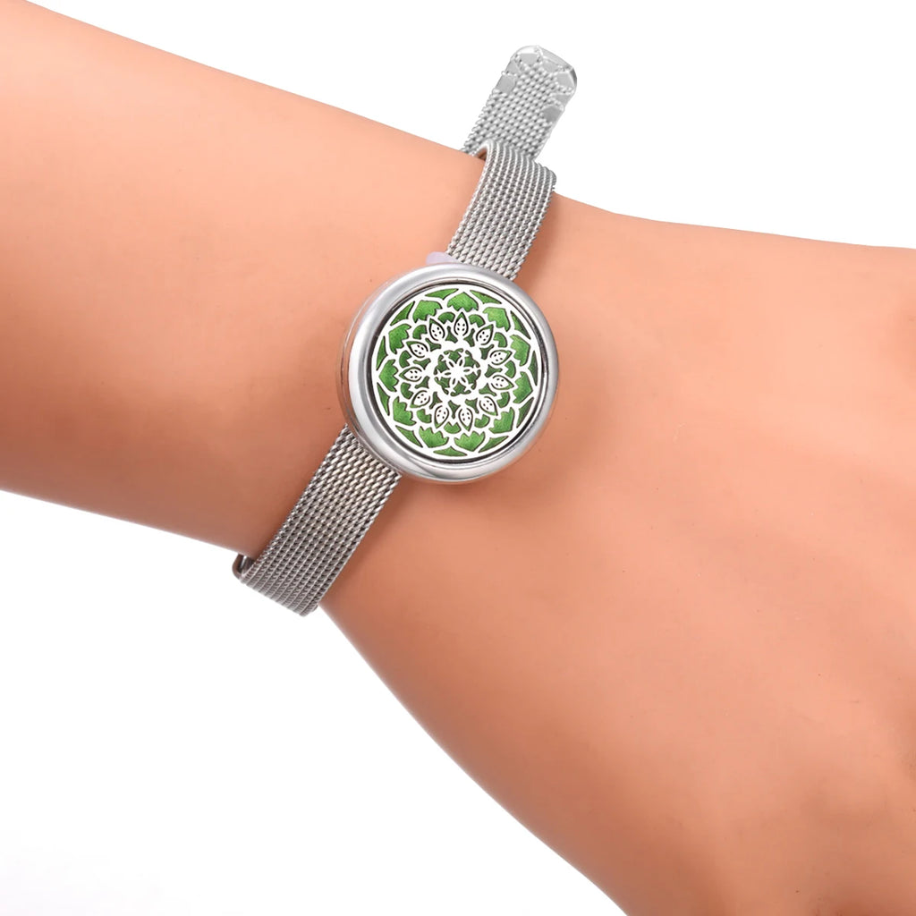 Tree of Life Women Wristband Strap Bracelet Stainless Steel Aromatherapy Diffuser Perfume Essential Oil Lockets Bracelet Jewelry