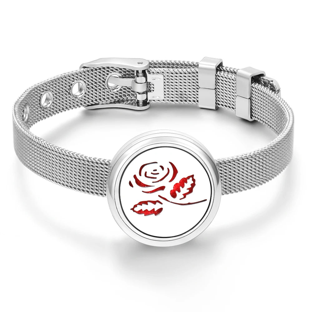 Tree of Life Women Wristband Strap Bracelet Stainless Steel Aromatherapy Diffuser Perfume Essential Oil Lockets Bracelet Jewelry