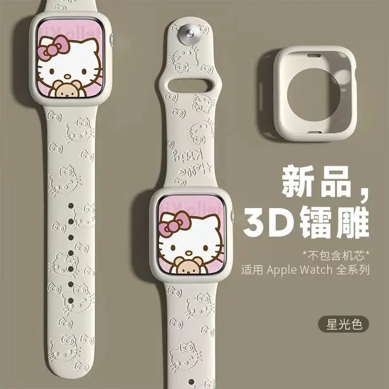 Sanrio Hello Kitty Strap For Apple Watch Band 45mm 44mm 42mm 41mm 38mm 49mm 40mm Silicone Engraved Bracelet lwatch 8 Ultra 7 Se