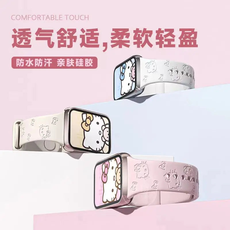 Sanrio Hello Kitty Strap For Apple Watch Band 45mm 44mm 42mm 41mm 38mm 49mm 40mm Silicone Engraved Bracelet lwatch 8 Ultra 7 Se