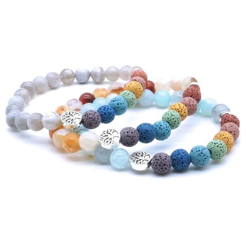 Tree of Life 8mm Seven Chakras Lava Stone Beaded Bracelet DIY Aromatherapy Essential Oil Diffuser Bracelet Yoga Jewelry