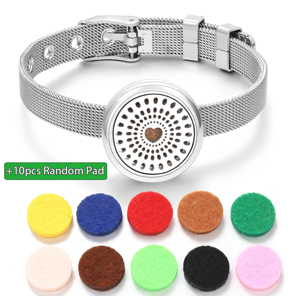 Tree of Life Women Wristband Strap Bracelet Stainless Steel Aromatherapy Diffuser Perfume Essential Oil Lockets Bracelet Jewelry