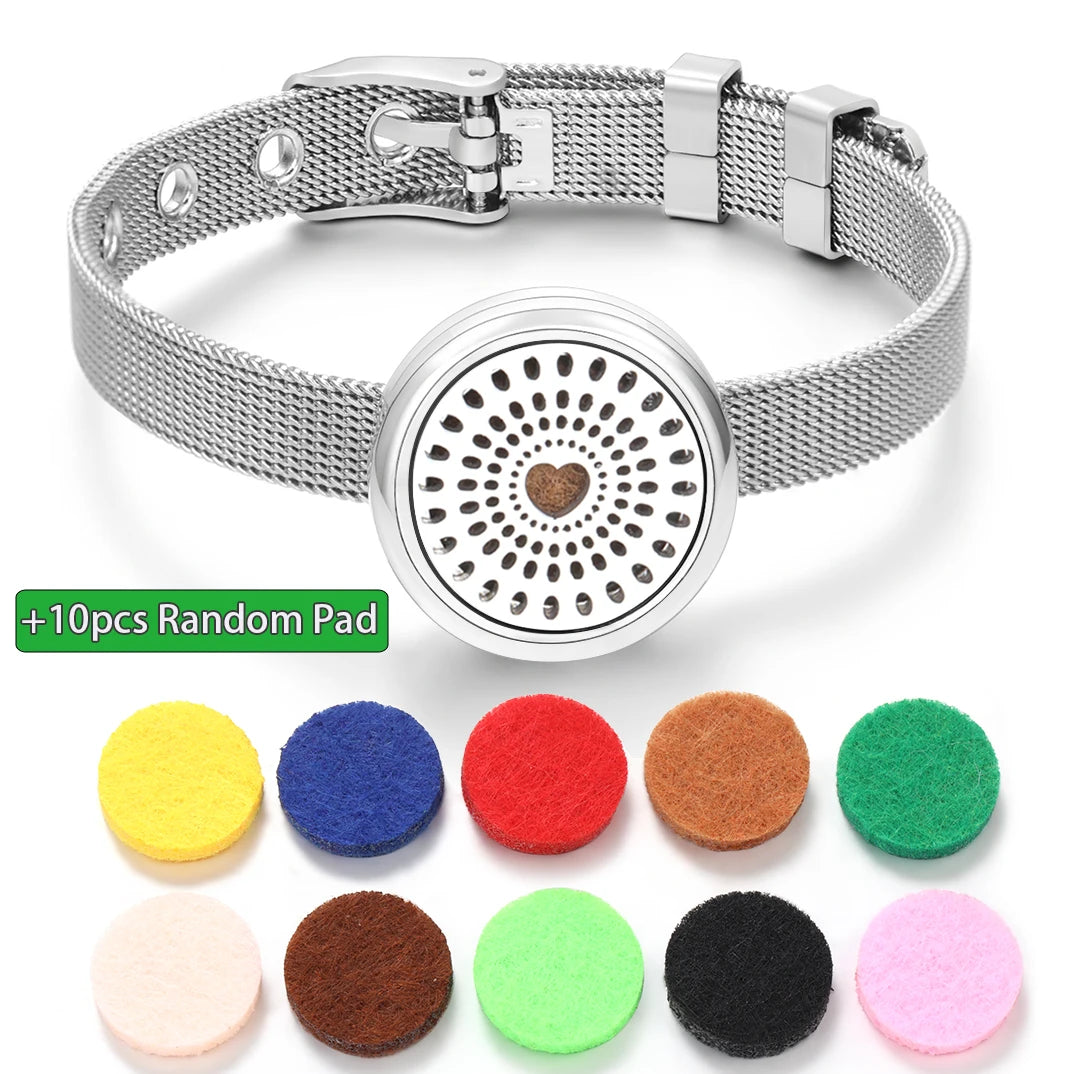 Tree of Life Women Wristband Strap Bracelet Stainless Steel Aromatherapy Diffuser Perfume Essential Oil Lockets Bracelet Jewelry