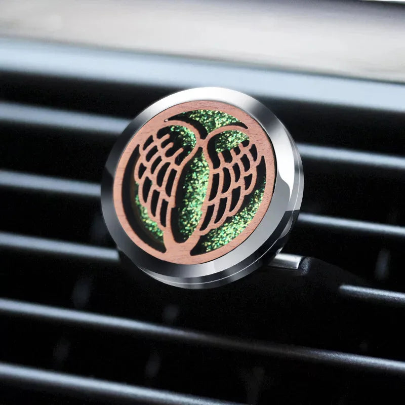 Vintage Wood Tree Of Life Aroma Car Air Freshener Stainless Steel Perfume Locket Essential Oil Diffuser Detachable Clip Jewelry
