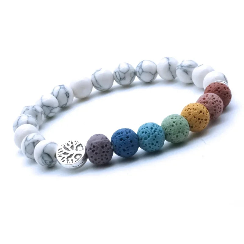 Tree of Life 8mm Seven Chakras Lava Stone Beaded Bracelet DIY Aromatherapy Essential Oil Diffuser Bracelet Yoga Jewelry