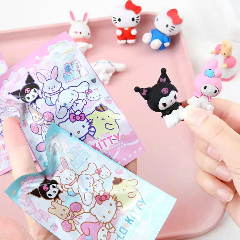 Sanrio Cartoon Eraser 32pcs Anime Kuromi Hello Kitty Kawaii Student Stationery Eraser Cleaning Tool School Children's Prizes