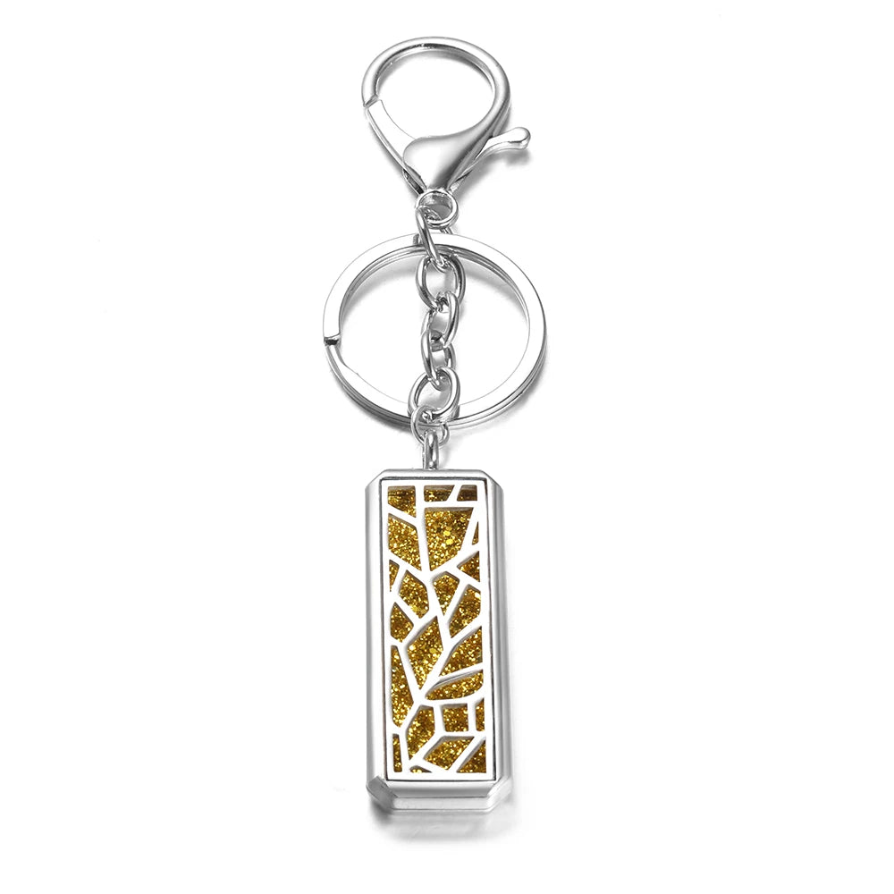 Rectangle Stainless Steel Aromatherapy Diffuser Keychain Jewelry Tree of Life Perfume Essential Oil Locket Pendant Accessories