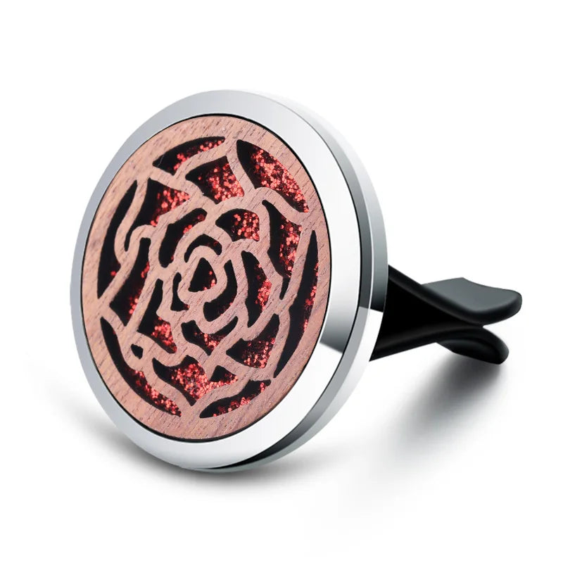 Vintage Wood Tree Of Life Aroma Car Air Freshener Stainless Steel Perfume Locket Essential Oil Diffuser Detachable Clip Jewelry