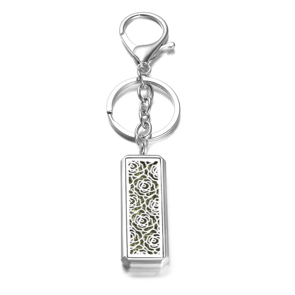 Rectangle Stainless Steel Aromatherapy Diffuser Keychain Jewelry Tree of Life Perfume Essential Oil Locket Pendant Accessories