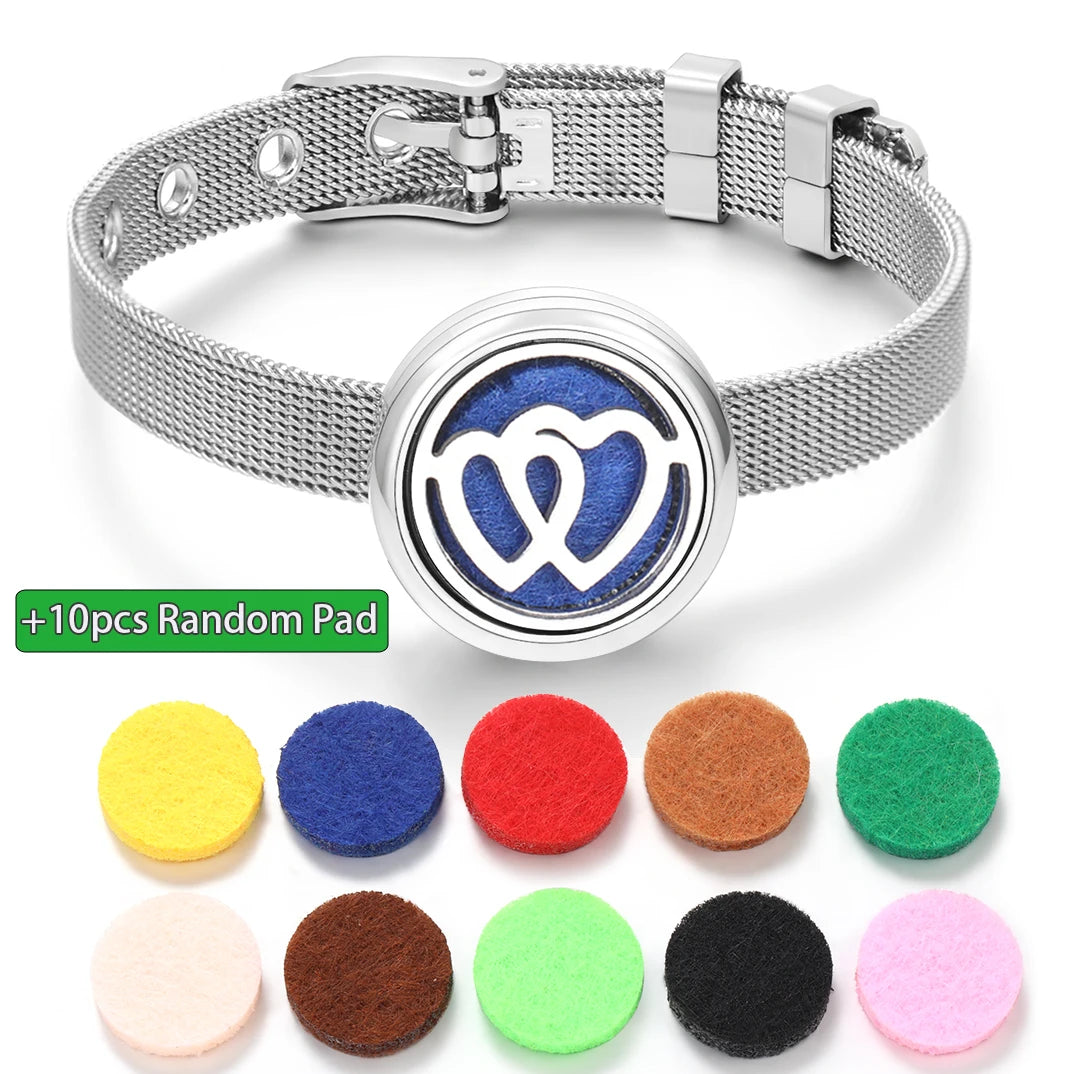 Tree of Life Women Wristband Strap Bracelet Stainless Steel Aromatherapy Diffuser Perfume Essential Oil Lockets Bracelet Jewelry