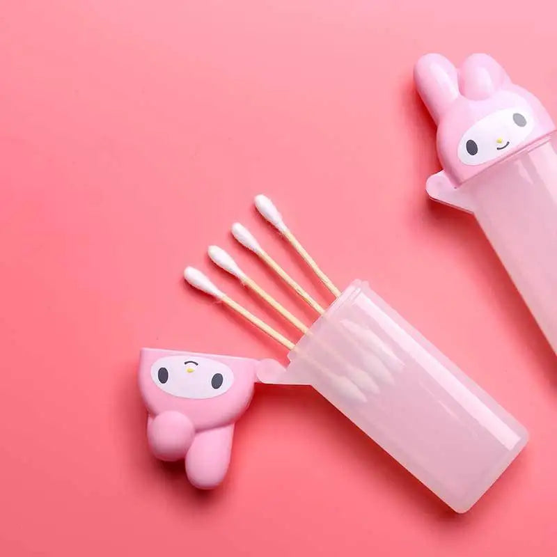 Cute Sanrio Hello Kitty Storage Box Kawaii Anime My Melody Toothpick Cosmetic Swab Storage Box Portable Travel Mini Container
