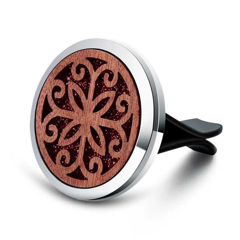 Vintage Wood Tree Of Life Aroma Car Air Freshener Stainless Steel Perfume Locket Essential Oil Diffuser Detachable Clip Jewelry