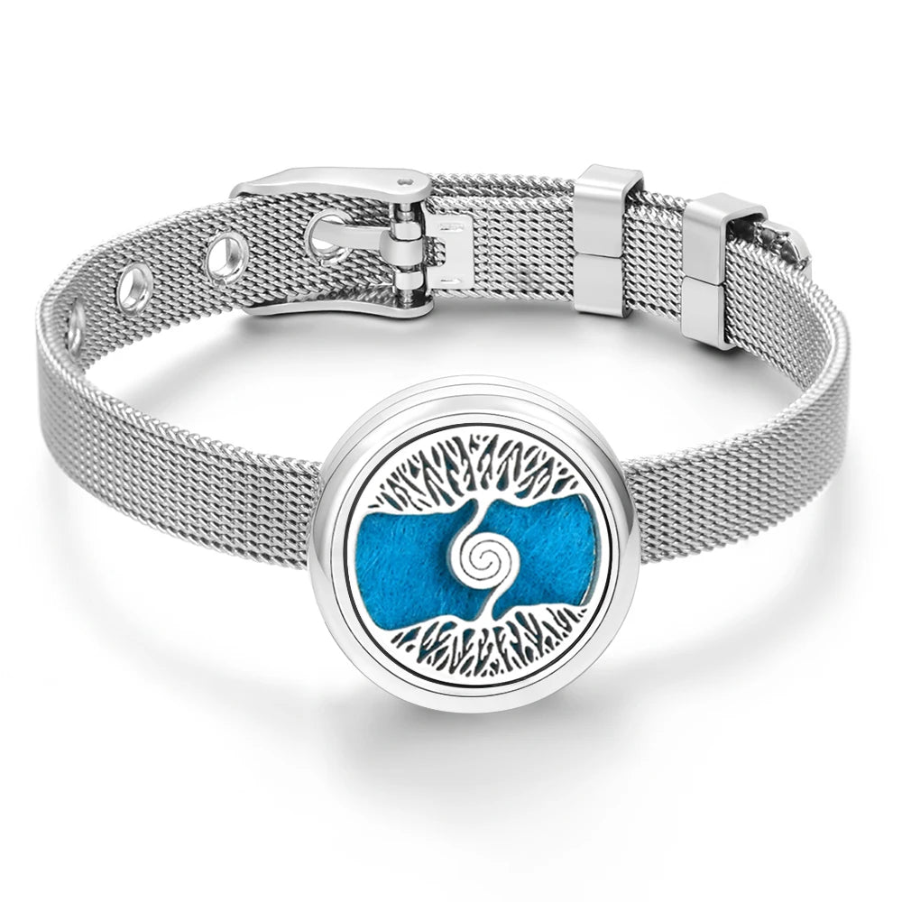 Tree of Life Women Wristband Strap Bracelet Stainless Steel Aromatherapy Diffuser Perfume Essential Oil Lockets Bracelet Jewelry