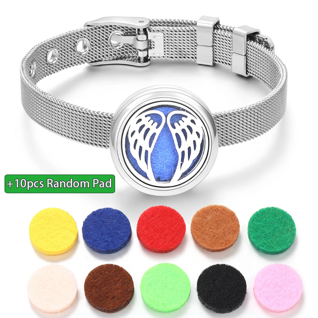 Tree of Life Women Wristband Strap Bracelet Stainless Steel Aromatherapy Diffuser Perfume Essential Oil Lockets Bracelet Jewelry