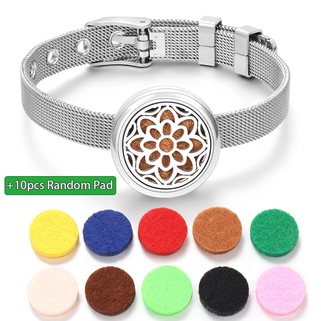 Tree of Life Women Wristband Strap Bracelet Stainless Steel Aromatherapy Diffuser Perfume Essential Oil Lockets Bracelet Jewelry