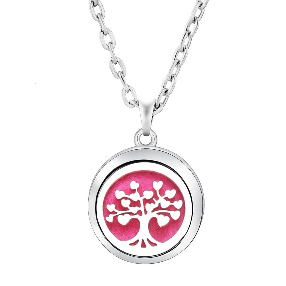 New Stainless Steel Fashion Tree Of Life  Aromatherapy Necklace Essential Oil Diffuser Perfume Locket Pendant Women Jewelry Gift
