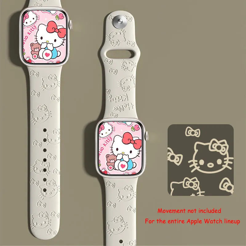 Sanrio Hello Kitty Strap For Apple Watch Band 45mm 44mm 42mm 41mm 38mm 49mm 40mm Silicone Engraved Bracelet lwatch 8 Ultra 7 Se