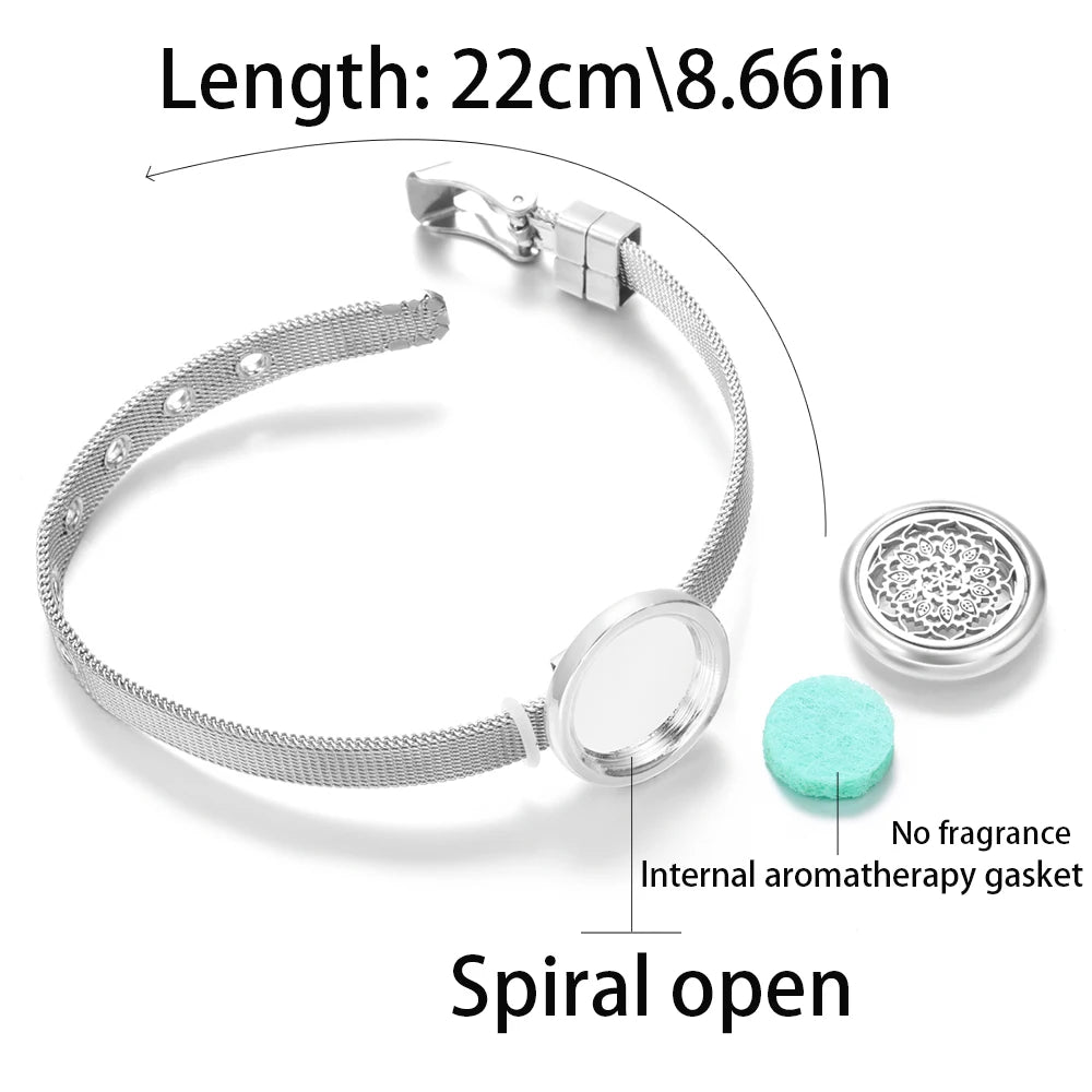 Tree of Life Women Wristband Strap Bracelet Stainless Steel Aromatherapy Diffuser Perfume Essential Oil Lockets Bracelet Jewelry