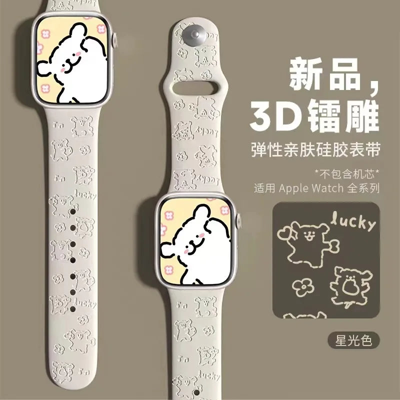Sanrio Hello Kitty Strap For Apple Watch Band 45mm 44mm 42mm 41mm 38mm 49mm 40mm Silicone Engraved Bracelet lwatch 8 Ultra 7 Se