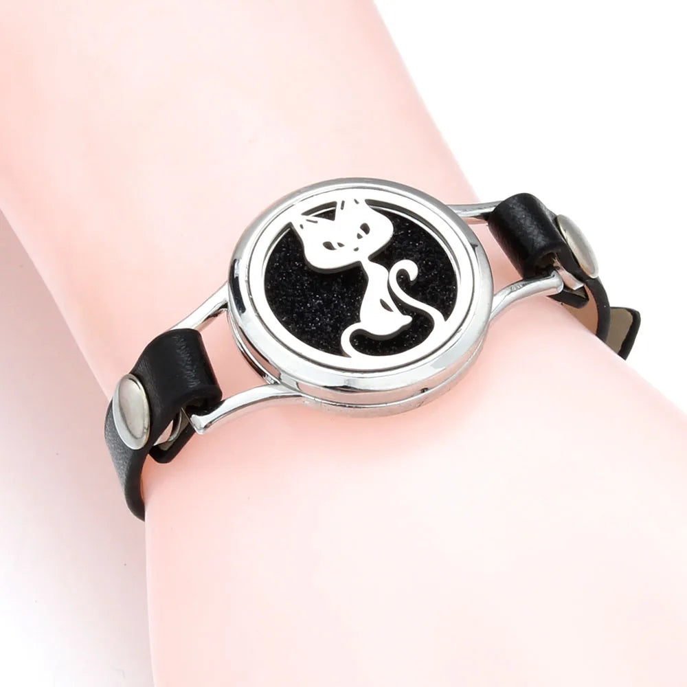 Aroma Diffuser Tree of Life Stainless Steel Leather Bracelet for Women Aromatherapy Locket Essential Oil Diffuser Bracelets Gift