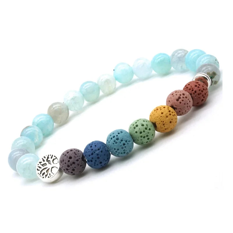 Tree of Life 8mm Seven Chakras Lava Stone Beaded Bracelet DIY Aromatherapy Essential Oil Diffuser Bracelet Yoga Jewelry