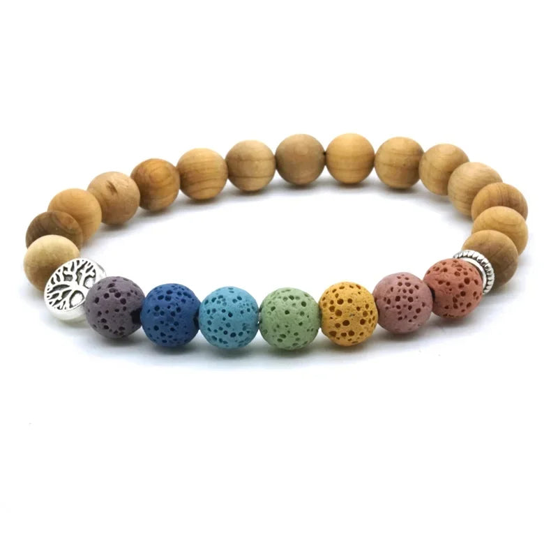 Tree of Life 8mm Seven Chakras Lava Stone Beaded Bracelet DIY Aromatherapy Essential Oil Diffuser Bracelet Yoga Jewelry