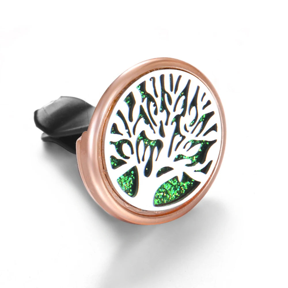 Golden Insert Aromatherapy Pad Tree of Life Pendant Stainless Steel Essential Oil Diffuser Car Air Freshener Outlet Clip Lockets