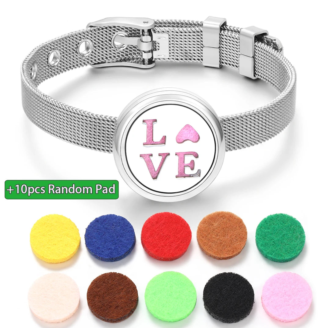 Tree of Life Women Wristband Strap Bracelet Stainless Steel Aromatherapy Diffuser Perfume Essential Oil Lockets Bracelet Jewelry