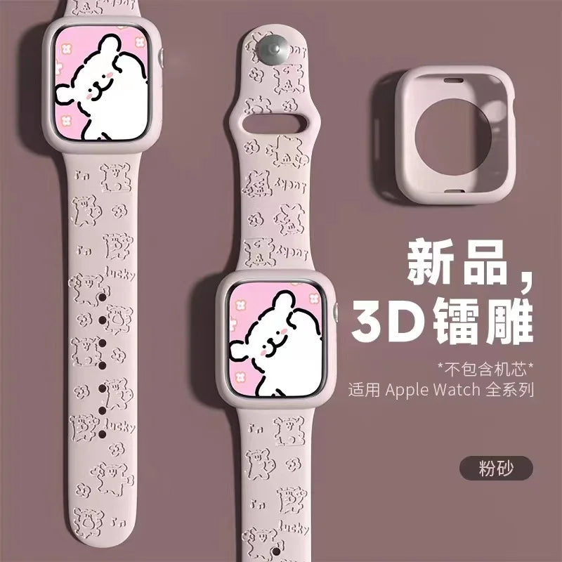 Sanrio Hello Kitty Strap For Apple Watch Band 45mm 44mm 42mm 41mm 38mm 49mm 40mm Silicone Engraved Bracelet lwatch 8 Ultra 7 Se